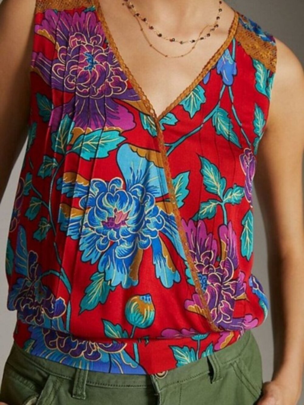 ANTHROPOLOGIE TINY Rain Scarf Wrap Top Floral Print Red Size XS